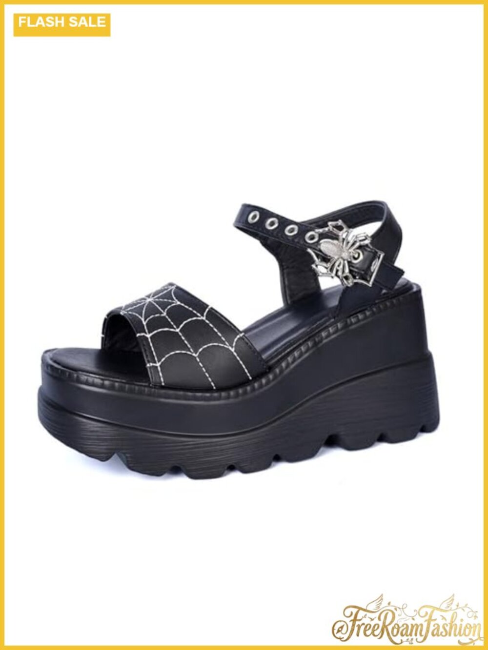 Platform Sandals Chunky Wedge Faux Leather Open Toe Ankle Strap Buckle Slides